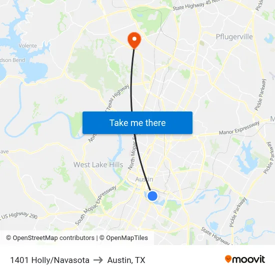 1401 Holly/Navasota to Austin, TX map
