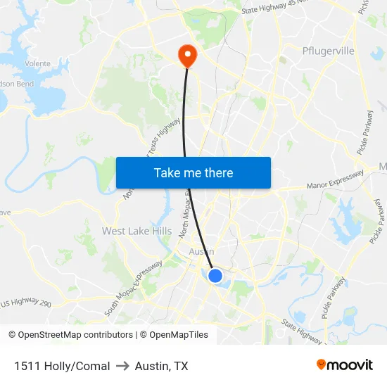 1511 Holly/Comal to Austin, TX map
