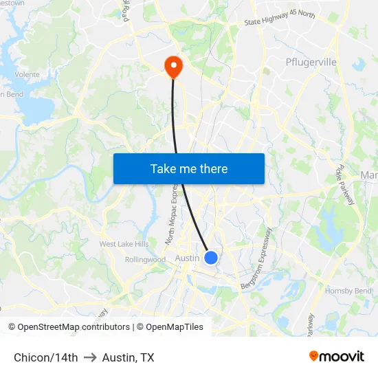 Chicon/14th to Austin, TX map