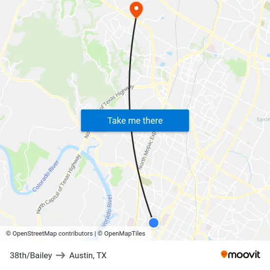 38th/Bailey to Austin, TX map
