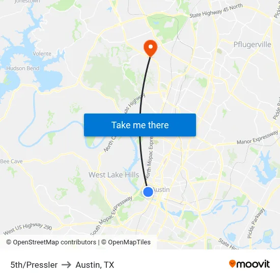 5th/Pressler to Austin, TX map