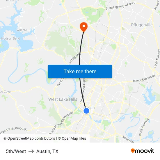 5th/West to Austin, TX map