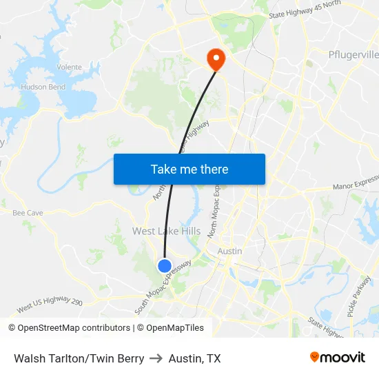 Walsh Tarlton/Twin Berry to Austin, TX map