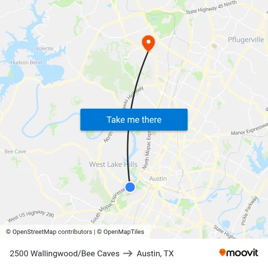 2500 Wallingwood/Bee Caves to Austin, TX map