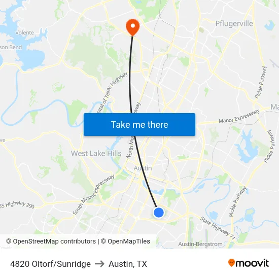 4820 Oltorf/Sunridge to Austin, TX map