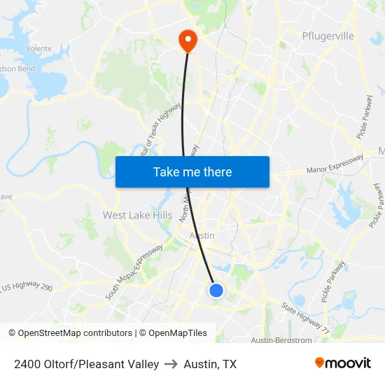 2400 Oltorf/Pleasant Valley to Austin, TX map