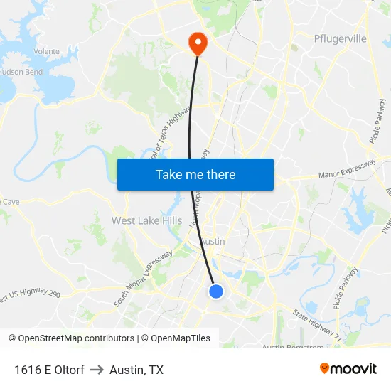 1616 E Oltorf to Austin, TX map