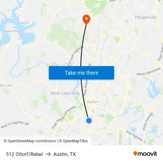 512 Oltorf/Rebel to Austin, TX map