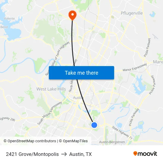 2421 Grove/Montopolis to Austin, TX map