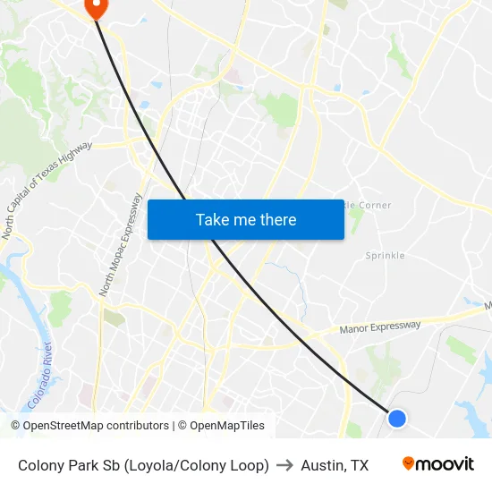 Colony Park Sb (Loyola/Colony Loop) to Austin, TX map