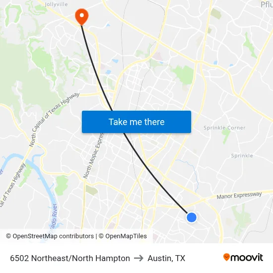 6502 Northeast/North Hampton to Austin, TX map