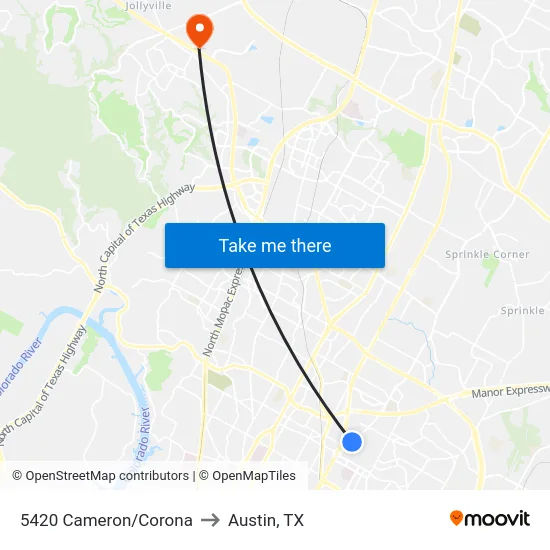 5420 Cameron/Corona to Austin, TX map