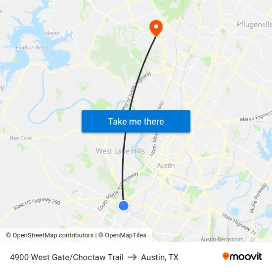 4900 West Gate/Choctaw Trail to Austin, TX map