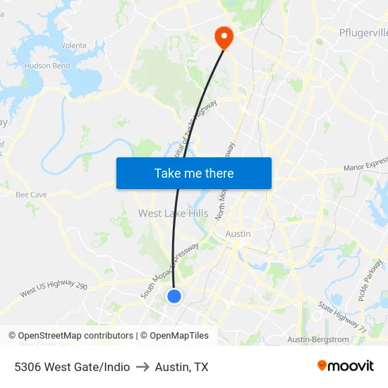 5306 West Gate/Indio to Austin, TX map