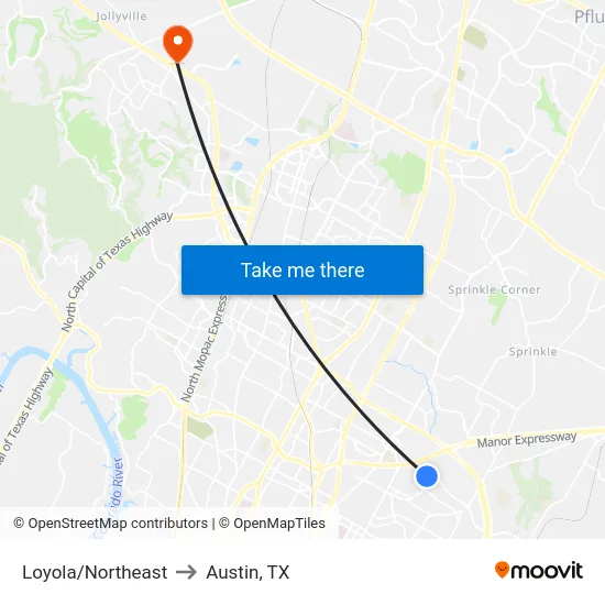 Loyola/Northeast to Austin, TX map
