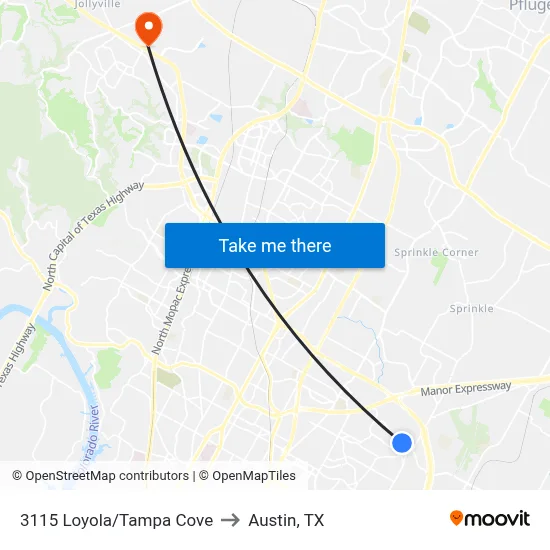 3115 Loyola/Tampa Cove to Austin, TX map
