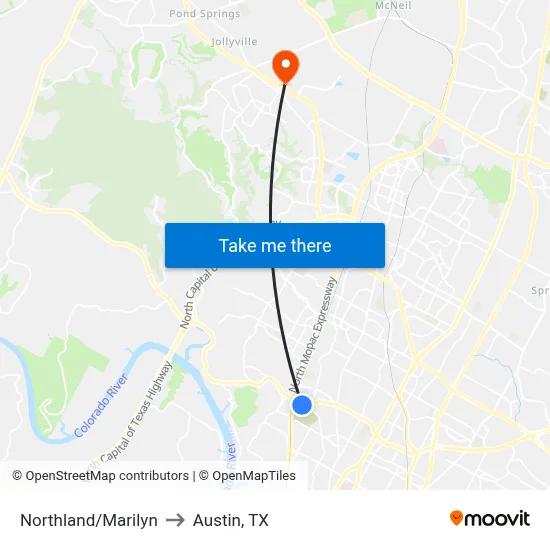Northland/Marilyn to Austin, TX map