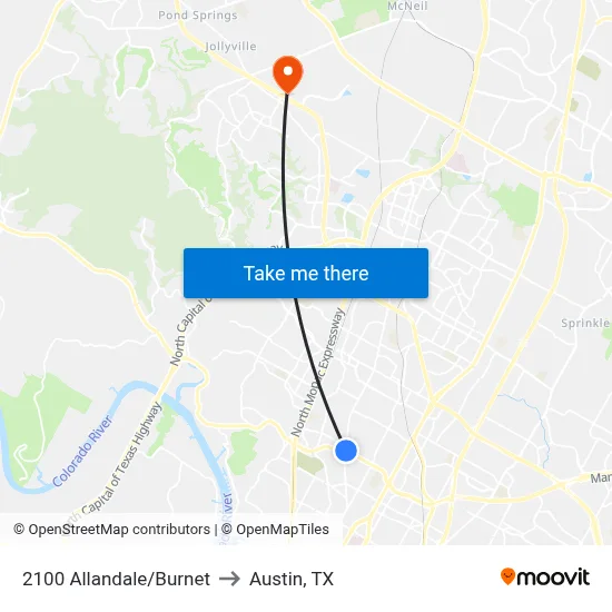 2100 Allandale/Burnet to Austin, TX map