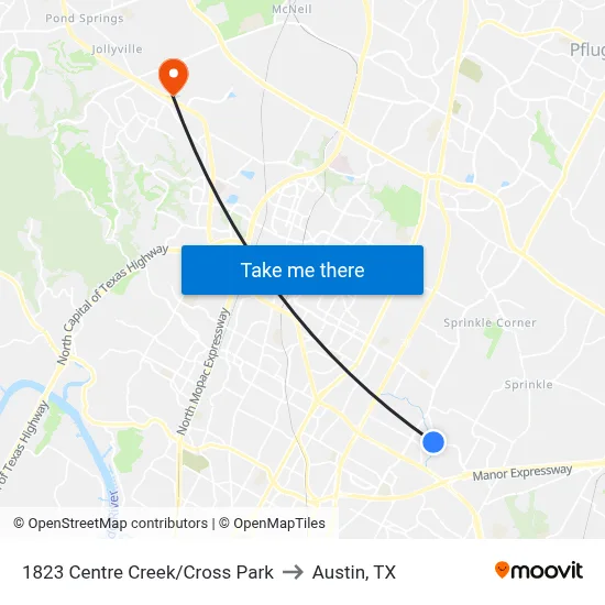 1823 Centre Creek/Cross Park to Austin, TX map