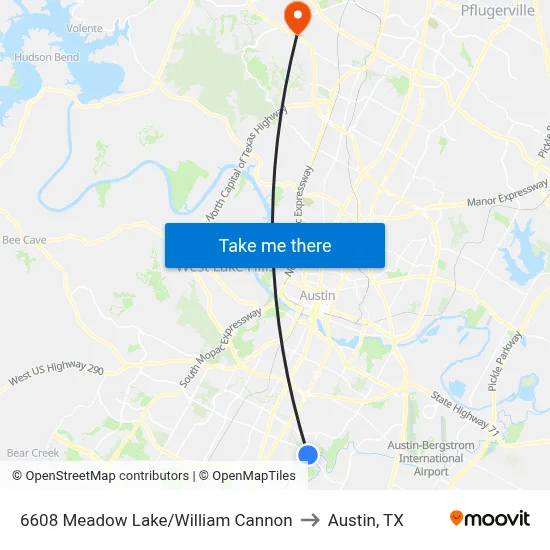 6608 Meadow Lake/William Cannon to Austin, TX map