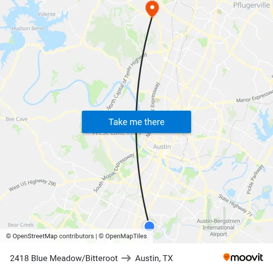 2418 Blue Meadow/Bitteroot to Austin, TX map