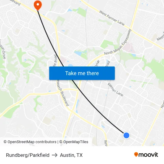 Rundberg/Parkfield to Austin, TX map