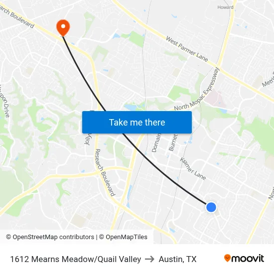 1612 Mearns Meadow/Quail Valley to Austin, TX map