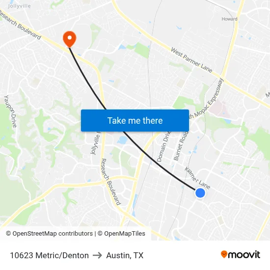10623 Metric/Denton to Austin, TX map