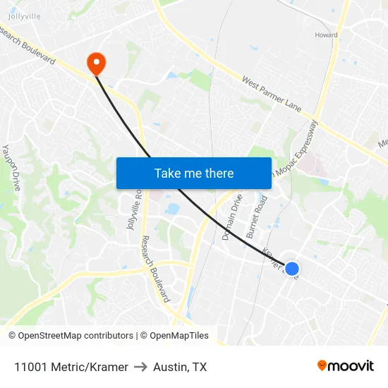 11001 Metric/Kramer to Austin, TX map