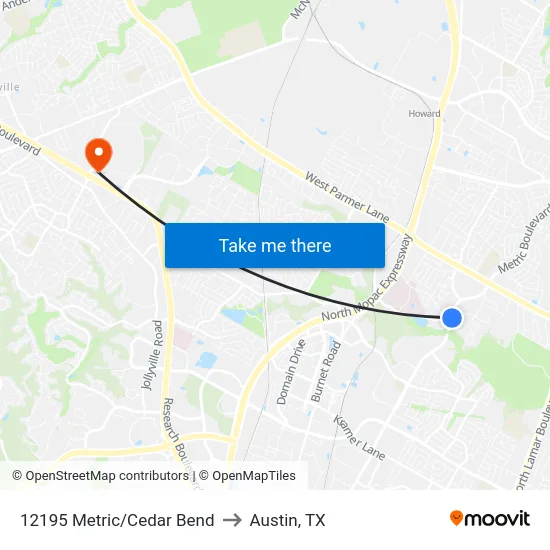 12195 Metric/Cedar Bend to Austin, TX map