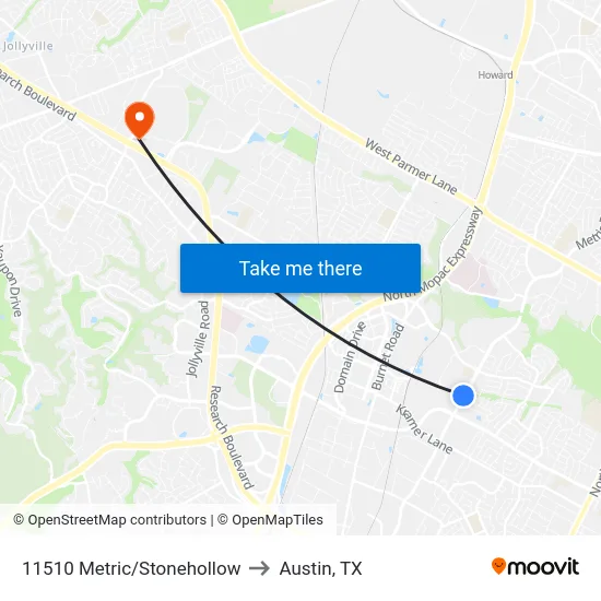 11510 Metric/Stonehollow to Austin, TX map