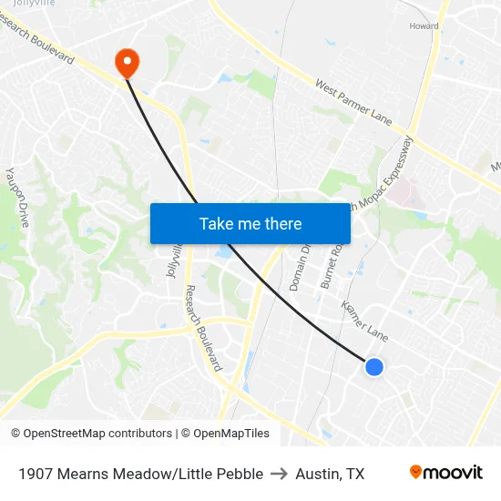 1907 Mearns Meadow/Little Pebble to Austin, TX map