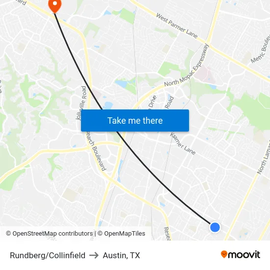 Rundberg/Collinfield to Austin, TX map