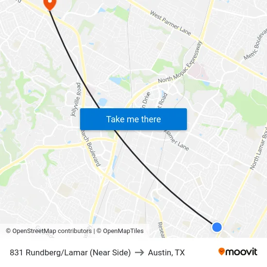 831 Rundberg/Lamar (Near Side) to Austin, TX map