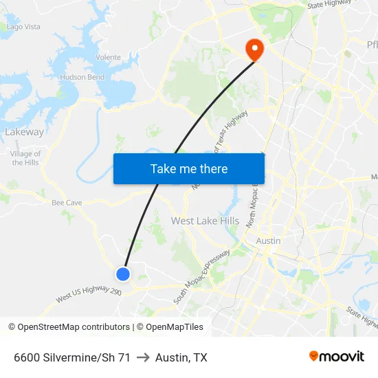 6600 Silvermine/Sh 71 to Austin, TX map