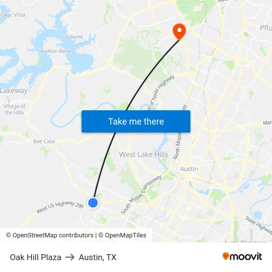 Oak Hill Plaza to Austin, TX map