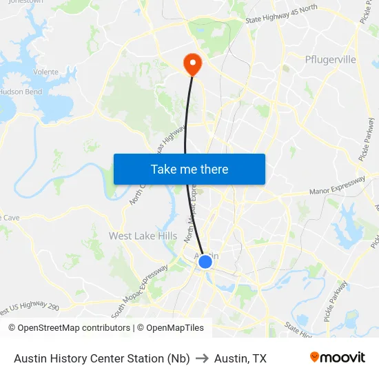Austin History Center Station (Nb) to Austin, TX map
