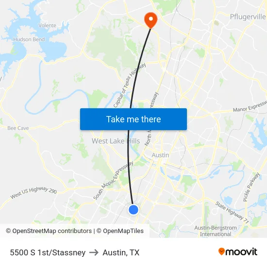5500 S 1st/Stassney to Austin, TX map