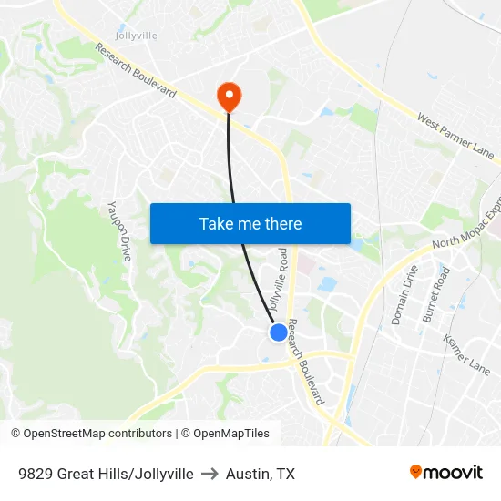 9829 Great Hills/Jollyville to Austin, TX map