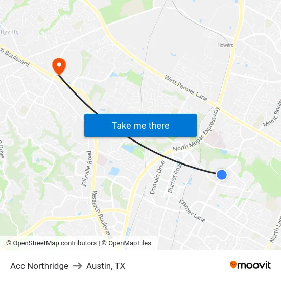 Acc Northridge to Austin, TX map
