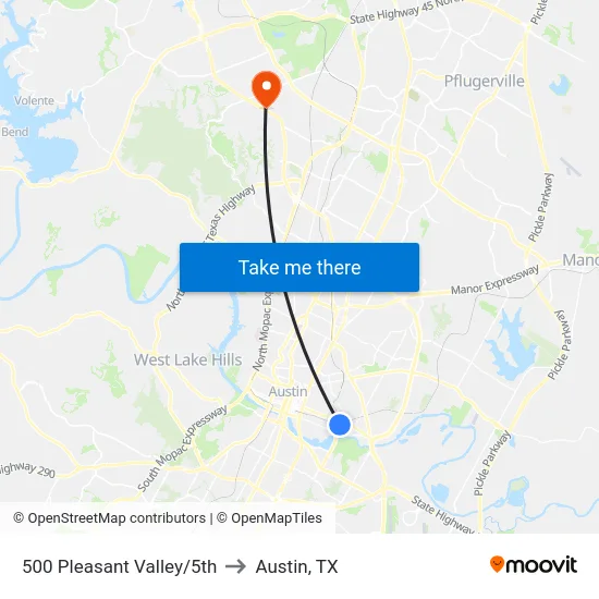 500 Pleasant Valley/5th to Austin, TX map