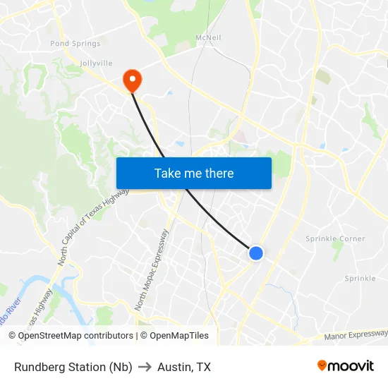 Rundberg Station (Nb) to Austin, TX map