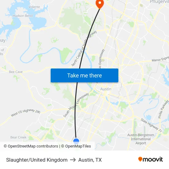 Slaughter/United Kingdom to Austin, TX map