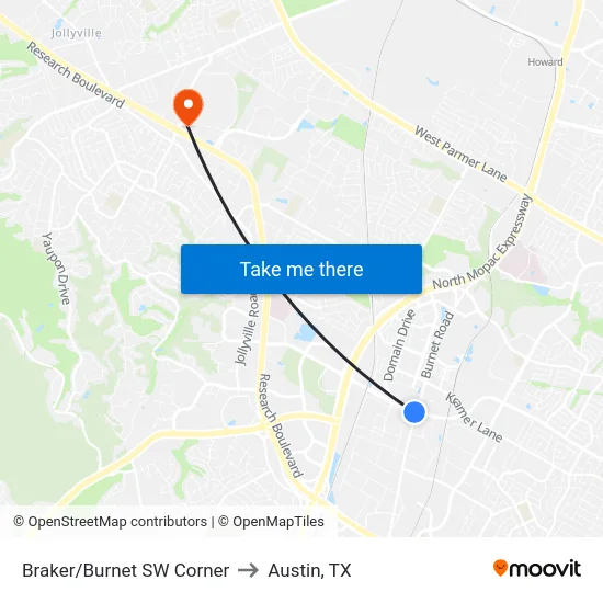 Braker/Burnet SW Corner to Austin, TX map