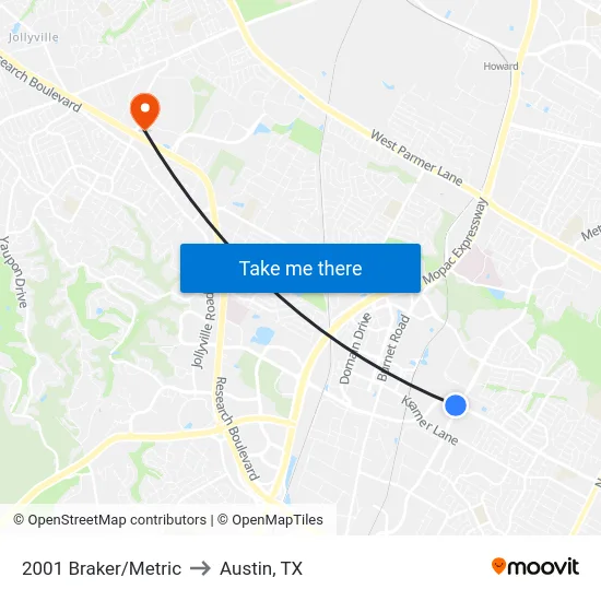 2001 Braker/Metric to Austin, TX map