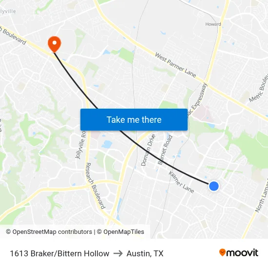 1613 Braker/Bittern Hollow to Austin, TX map