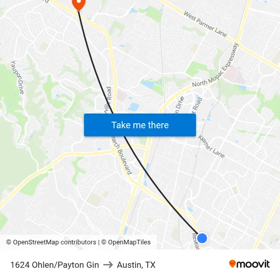 1624 Ohlen/Payton Gin to Austin, TX map