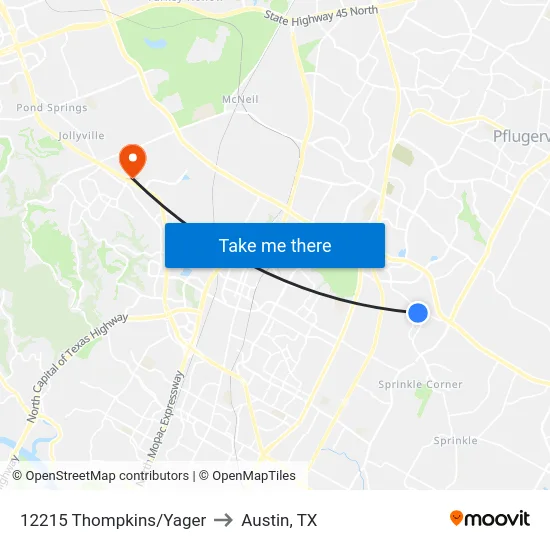 12215 Thompkins/Yager to Austin, TX map