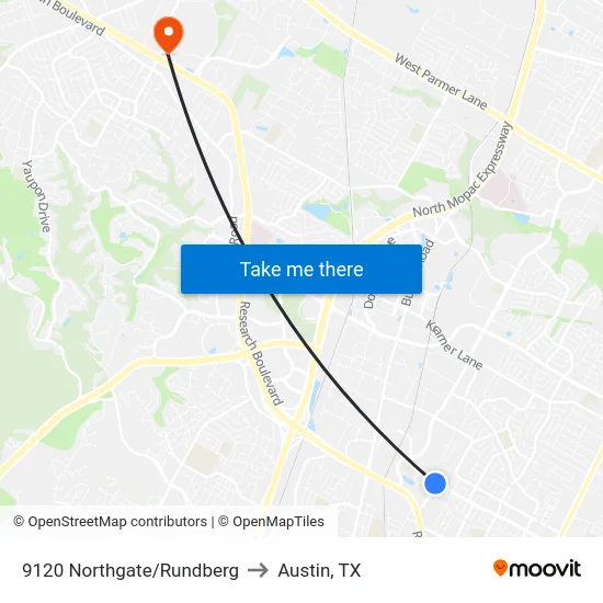 9120 Northgate/Rundberg to Austin, TX map