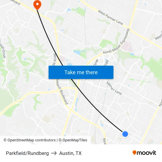 Parkfield/Rundberg to Austin, TX map